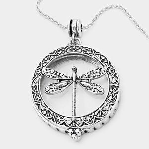 Dragonfly Magnifying Glass Pendant Long Necklace 5x mag